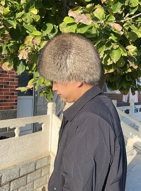美洲貉小浣熊皮毛小圆帽男女同款真皮毛瓜皮帽贝雷帽保暖休闲帽子