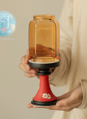山楂红手绘烛台釉下彩雏菊香薰蜡烛摆件家用陶瓷茶配件中式氛围灯