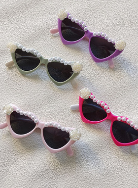 新款粘珍珠桃心框架太阳镜个性时