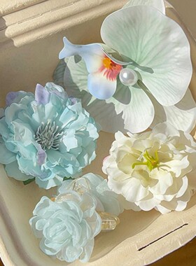 沁园春仿真花头假花绢花森系薄荷绿发饰清新簪花发夹手工头饰发饰