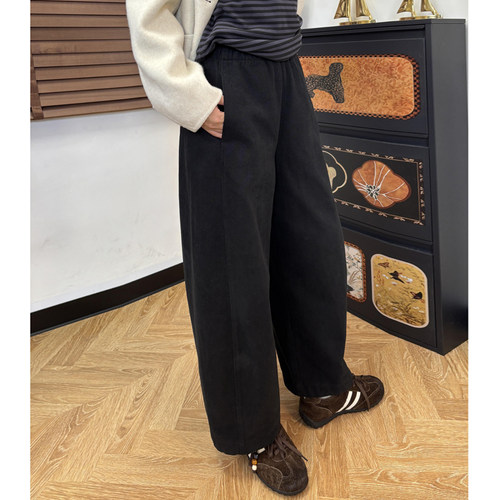 加绒休闲直筒阔腿裤女大码秋冬2025新款胖mm宽松显瘦小个子奶奶裤 - 图0