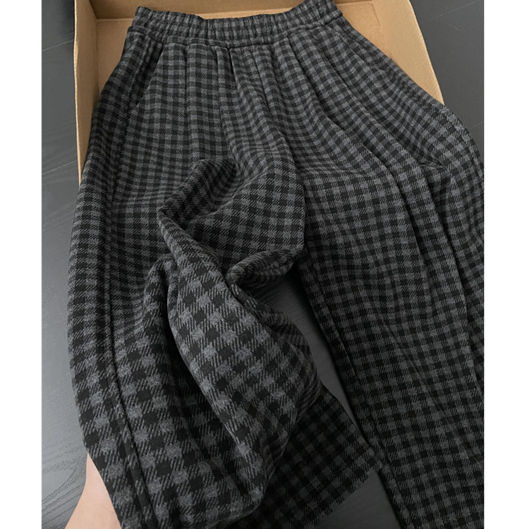 加绒格子休闲裤女大码秋冬2025新款胖妹妹mm宽松显瘦窄版阔腿裤子,淘宝优惠券,粉丝福利购,淘宝优惠卷