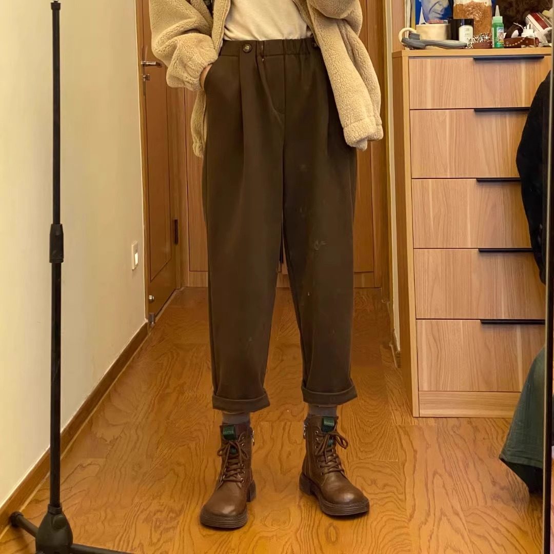 九分毛呢哈伦裤女大码秋冬2023新款胖mm梨形身材小个子萝卜老爹裤,淘宝优惠券,粉丝福利购,淘宝优惠卷