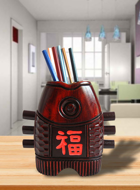 办公可爱学生笔筒木质复古风创意时尚实木桌面摆件木雕红木精致