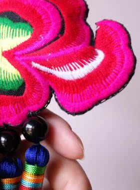 民族风女饰品复古双面绣花手项链