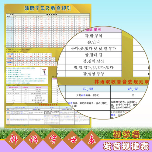 韩语朝鲜语字母罗马发音对照规则表单元双元音贴纸贴图墙贴挂图 - 图0