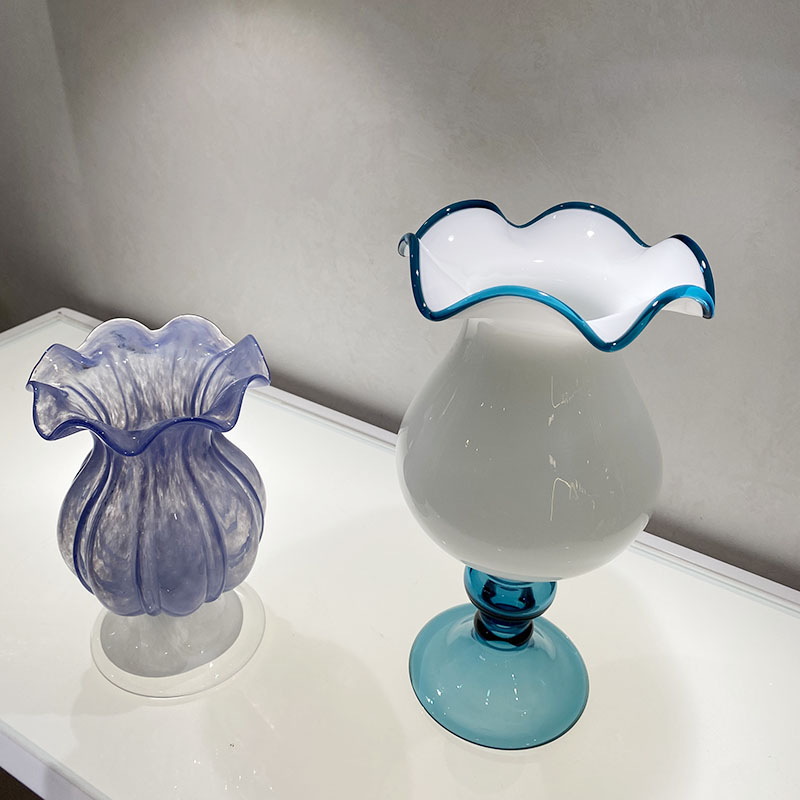 复古风中古芬顿法式铃兰手工琉璃玻璃花瓶高脚花器摆件插花装饰品