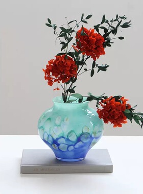 简约琉璃花瓶玄关餐桌吧台样品间民宿软装摆件插花玻璃花器水培瓶