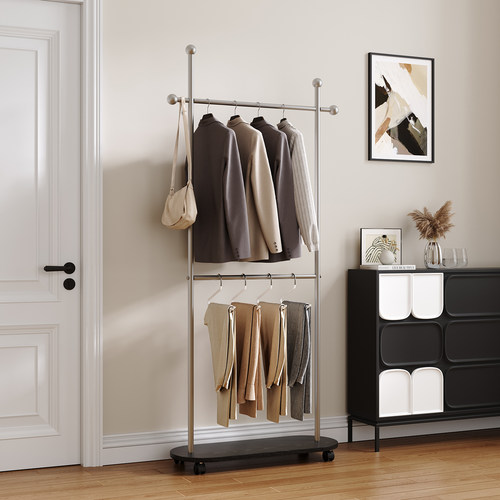 中古风挂衣架入户卧室衣帽架落地客厅晾衣架家用可移动衣服置物架 - 图1