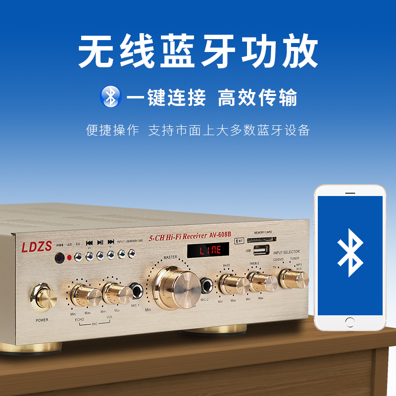 LDZS 698D新款家用大功率5.0声道蓝牙插卡U卡拉OK环绕对管功放 - 图1