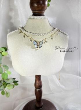 双层珍珠流苏蝴蝶项链锁骨链