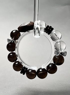 Amber Crystal 天然白水晶茶晶沉香手链复古冷淡风