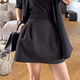 Flower bud pleated short skirt A-line skirt autumn and winter suit design black female 251377#