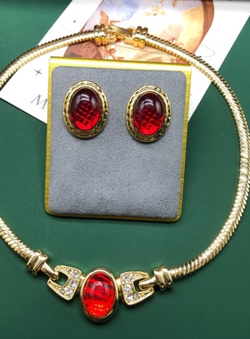 中古风复古宫廷风高级感复古镀真金项链毛衣链新年红