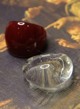 包邮 中古饰品 白水晶质感透明琉璃玻璃戒指环