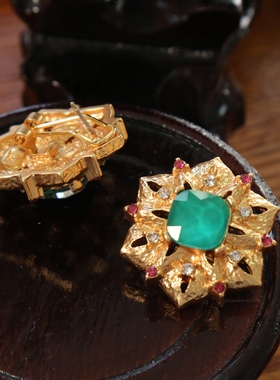 中古vintage高级感气质小众设计复古镂空浮雕绿色仿宝石石项链