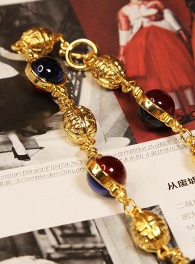 中古vintage复古宫廷风彩色琉璃项链女轻奢小众设计感锁骨链