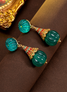 中古风复古宫廷风高级感复古镀真金项链毛衣链流苏耳钉耳环