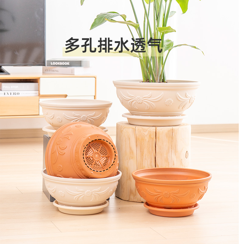 日本爱丽思Decorate浮雕半球花盆树脂圆形花盆塑料花盆260/300