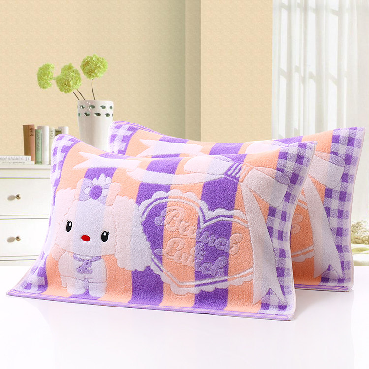 100%全棉卡通老式素色枕巾 纯棉纯色单人枕头毛巾加厚加大一对装 - 图1