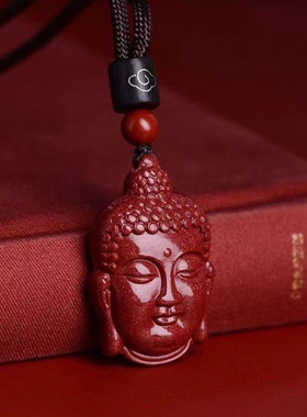 朱砂佛头吊坠小众本命年释迦牟尼护身转运高含紫金砂项链