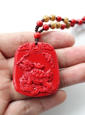台湾朱砂辰砂龙龟吊坠风水吉祥物男女款本命年红色玄武献宝项链