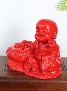 红色朱砂摆件卧室客厅汽车摆放 事事如意小沙弥摆饰可爱