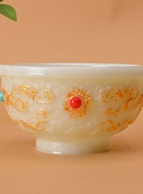 夜光新款爆火戏珠描金家用龙碗高颜值客厅玄关摆件办公室装饰品