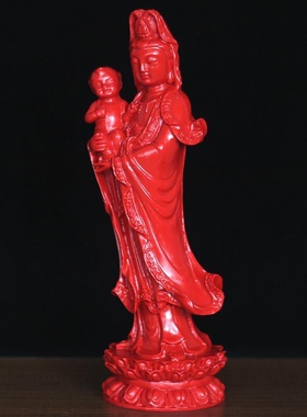 朱砂家居风水用品送子观音摆件观世音菩萨供奉人像客厅摆设工艺品
