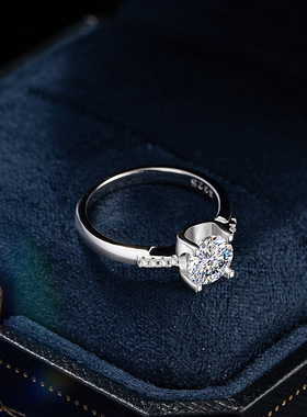方糖925纯银莫桑钻戒指女款轻奢高级感莫桑石戒环1克拉求婚戒礼物