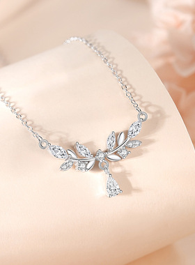 喜上枝头S925纯银项链女韩版小清新麦穗树叶子流苏吊坠锁骨链礼物