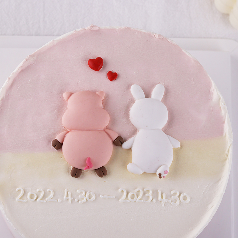 网红ins小猪小兔子蛋糕装饰摆件软陶情侣表白纪念日烘焙插件插牌 - 图0