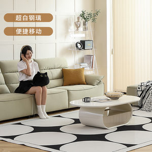 掌上明珠家居24年新款奶油风客厅钢化玻璃椭圆形小户型浅色系茶几