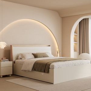 掌上明珠家具哑光漆板床奶油色家具1.8米双人床1.5米单人床北欧风