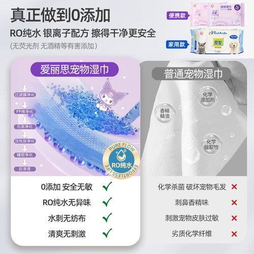 爱丽思猫咪湿巾擦泪痕狗狗擦脚擦屁股湿纸巾免洗宠物清洁杀菌专用 - 图2