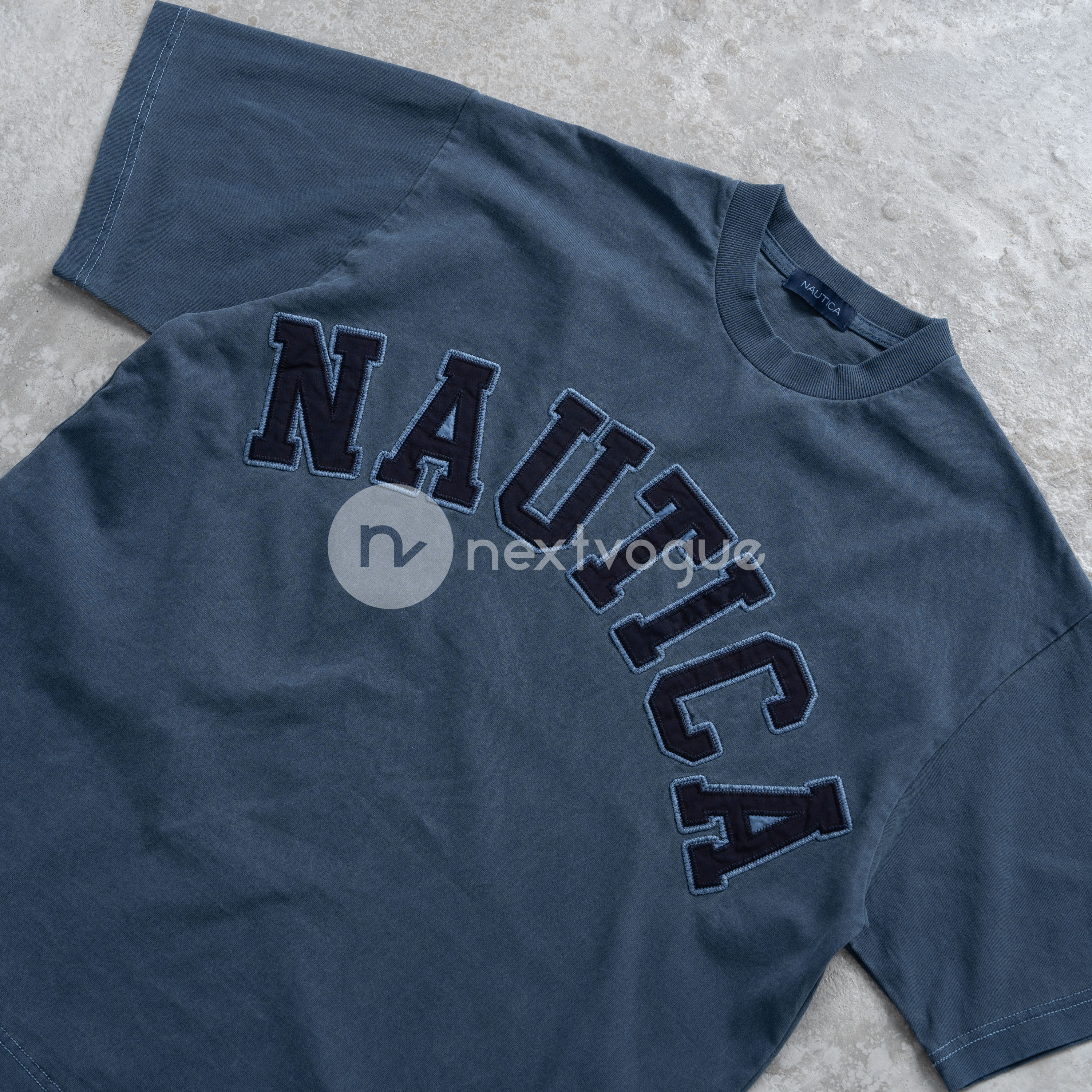 【NextVogue】NAUTICA PIGMENT DYED全棉水洗做旧字母圆领短袖T-图1