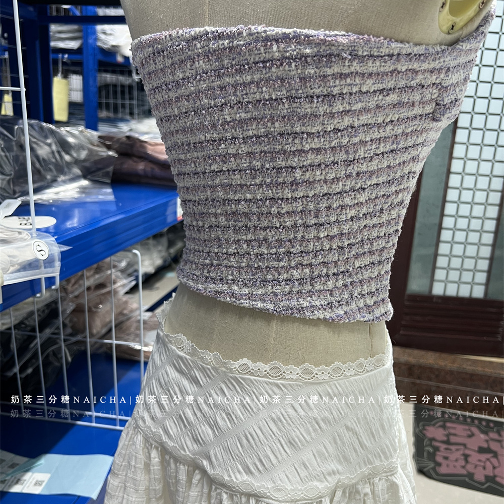 Naicha小香风编织甜美短款抹胸小个子纯欲精致秋季背心内搭上衣女 - 图3