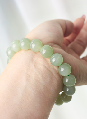 天然和田玉12M圆珠手串手链晴水