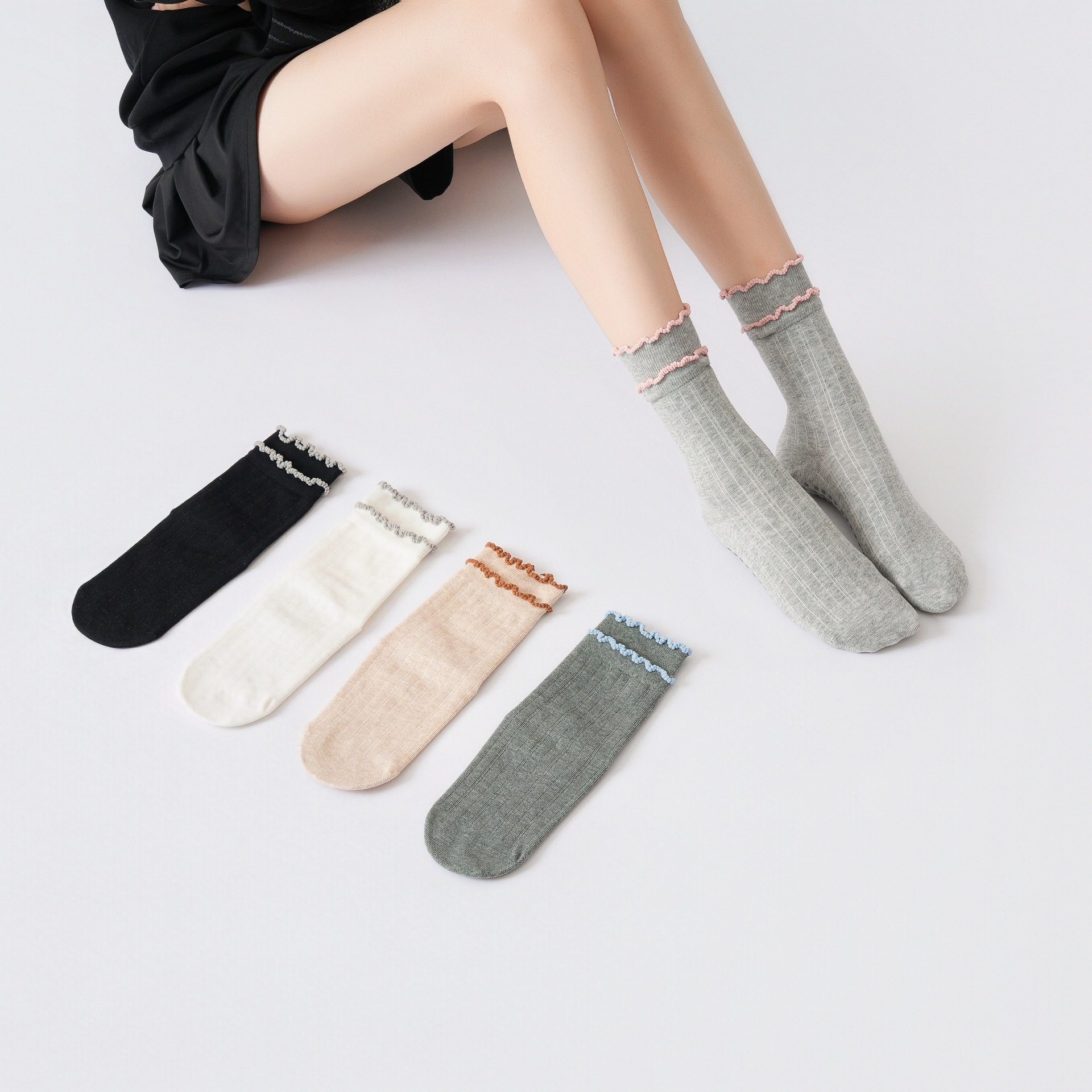 外贸秋新品双层花边瑜伽袜亲肤透气防滑地板袜韩系学院风甜美袜子,淘宝优惠券,粉丝福利购,淘宝优惠卷