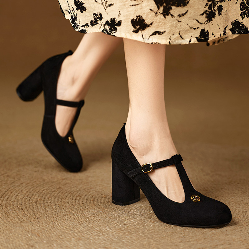 磨砂羊皮女鞋2025新款单鞋中跟玛丽珍鞋法式复古小皮鞋粗跟高跟鞋,淘宝优惠券,粉丝福利购,淘宝优惠卷