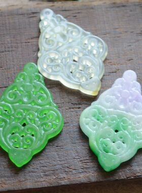 25*39mm岫玉干青翡翠如意镂空吊坠  DIY项链压襟配饰