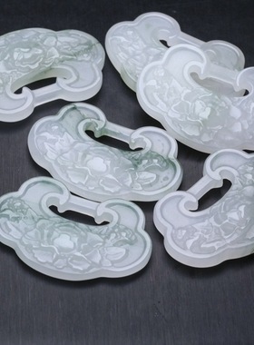 35x52mm天然天山翠牡丹锁吊坠 DIY古风璎珞压襟毛衣链配饰