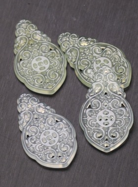 23x40mm天然岫玉金钱如意吊坠 DIY古风耳饰步摇压襟配饰