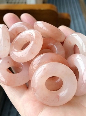 天然金丝玉平安环吊坠 粉色桃花酿玉石面包圈玉坠挂件配饰现货批