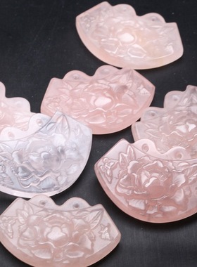 34x50mm天然粉水晶牡丹花吊坠 DIY古风璎珞压襟毛衣链配饰