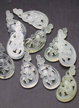 18x38mm天然岫玉镂空喜上眉梢吊坠 古风耳饰压襟汉服配饰