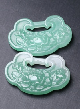 34x51mm天然非洲翠牡丹锁吊坠挂件 璎珞压襟毛衣链吊坠