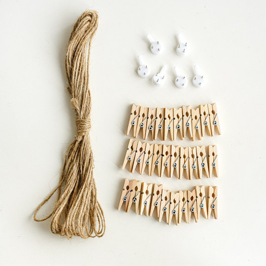 Wooden clip hemp rope lanyard ins simple photo color