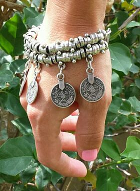 Vintage Ethnic Exaggerated Coin Pendant Bracelets For Women