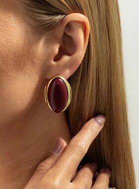Vintage Red Gemstone Open Ring Earrings for Women Girls Exag